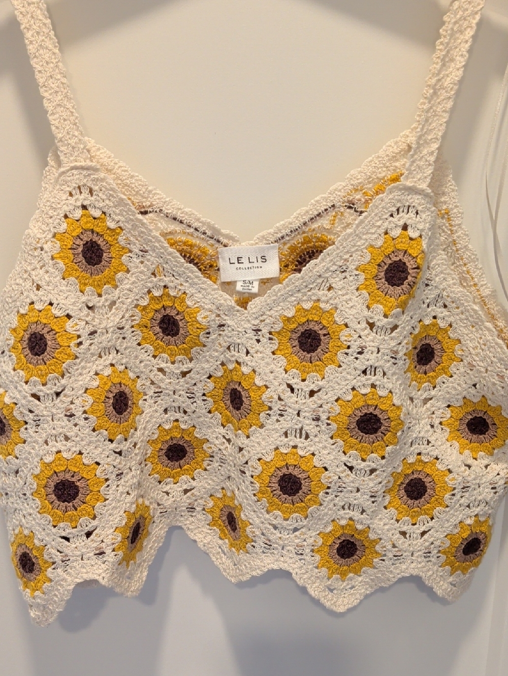 Le Lis Crochet Sunflower Crop Tank - Cream & Yellow.  Size S/M